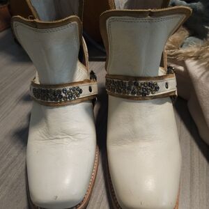 Freebird Dusty Women’s Cream Leather Western Ankle Boots with Studded Strap